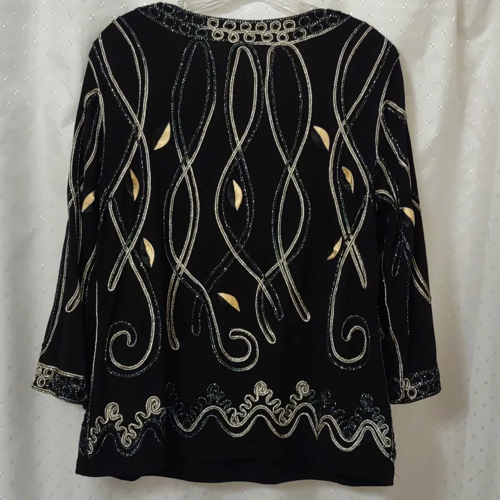 Once 1 Again blouse size XL, black, silver & gold